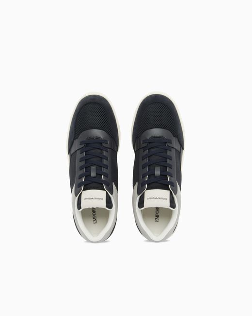 Emporio Armani Blue Cordura Sneakers With Suede Details for men