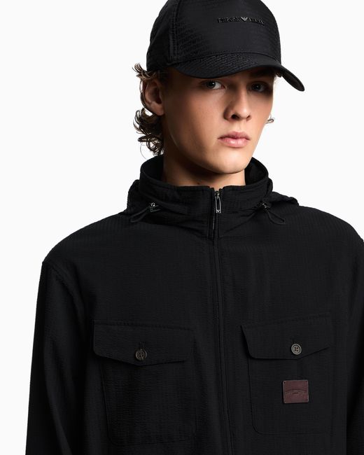Emporio Armani Blue Jacquard Nylon Baseball Cap With All-Over Logo Lettering for men