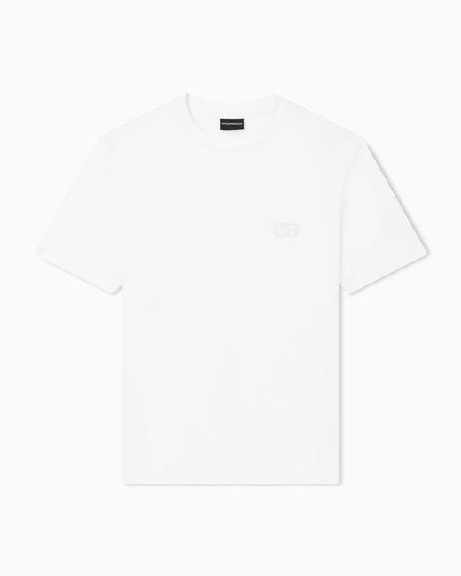 Emporio Armani White Lyocell Blend Jersey T-Shirt With Ea Logo Embroidery for men
