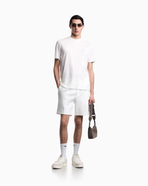 Emporio Armani White Lyocell Blend Jersey T-Shirt With Ea Logo Embroidery for men