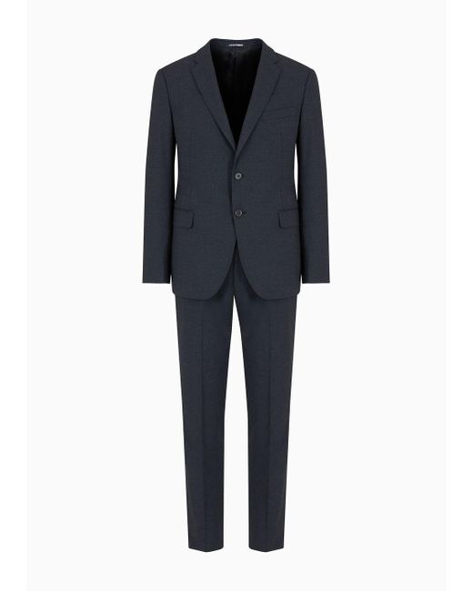 Emporio Armani Black Single-breasted, Slim-fit Two-way Stretch Virgin Wool Suit for men