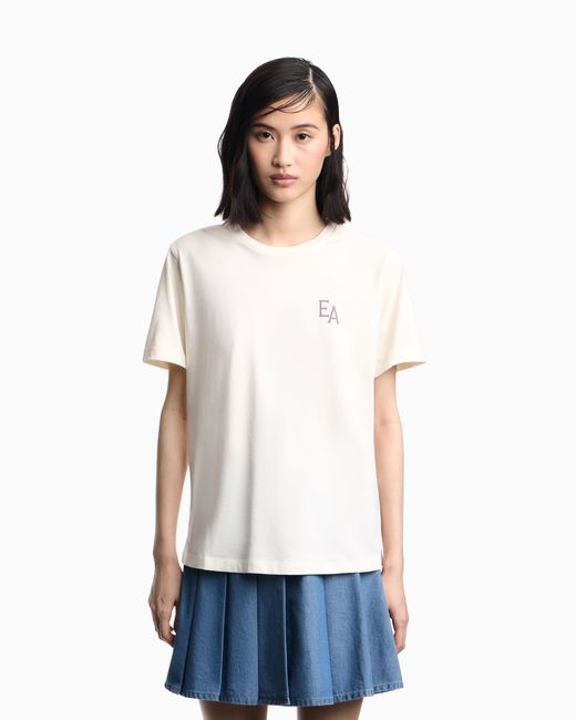Emporio Armani White Eagle Club Jersey T-Shirt With Print