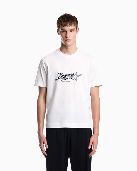 Emporio Armani White Heavy Jersey T-Shirt With Embroidered Logo for men