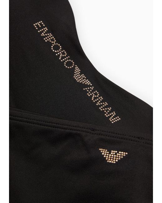 Emporio Armani Black Bikini Mit Gepolstertem Bandeau-bh Aus Lycra Mit Logo Mit Mikro-nieten