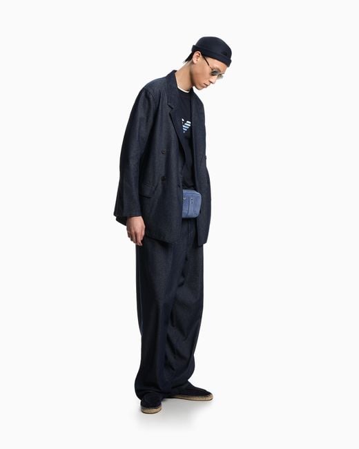 Emporio Armani Blue Denim Capsule Collection Lyocell-Blend Trousers With Pleats for men