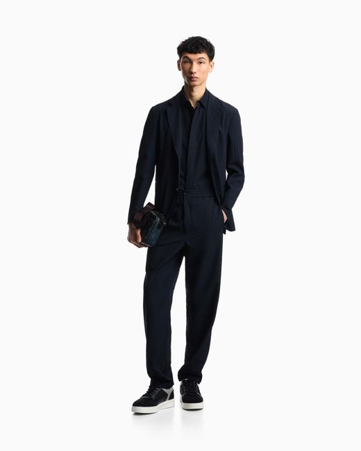 Emporio Armani Blue Icon Technical Seersucker Trousers for men