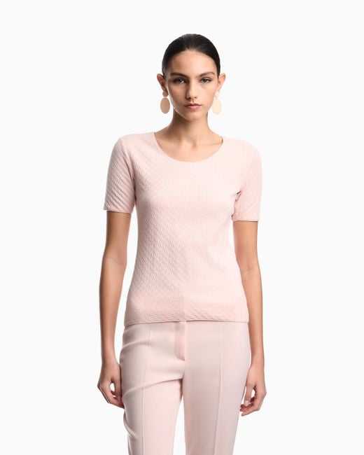 Emporio Armani Pink Jacquard Jersey Jumper With Embossed Pattern