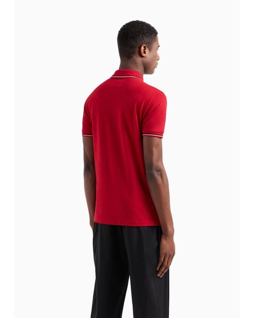 Emporio Armani Red Slim-fit Stretch Piqué Polo Shirt With Micro Eagle for men
