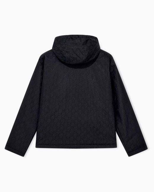Emporio Armani Blue Hooded Blouson Jacket With An All-Over Monogram Pattern for men