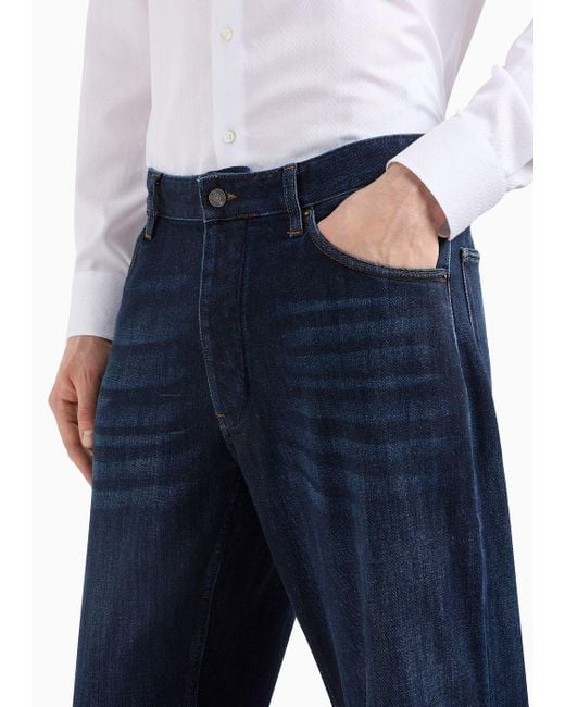 Emporio Armani Blue J69 Loose-fit, Washed Denim Jeans for men