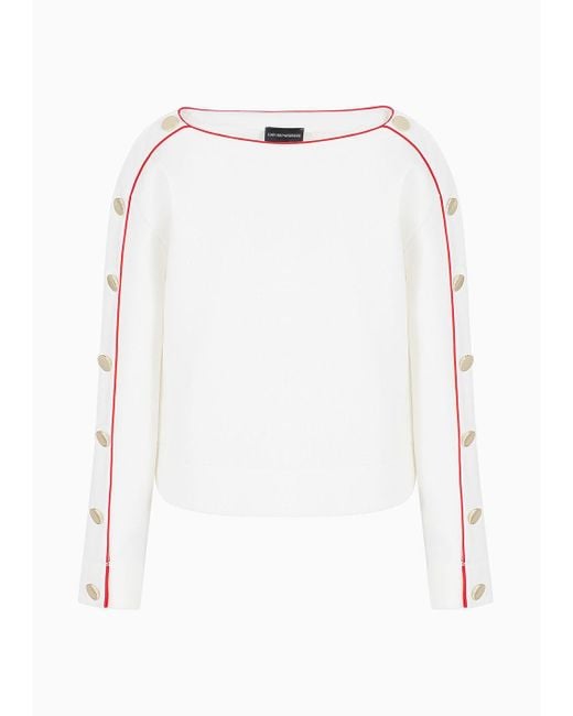 Emporio Armani White Boat-neck Sweatshirt With Golden Buttons