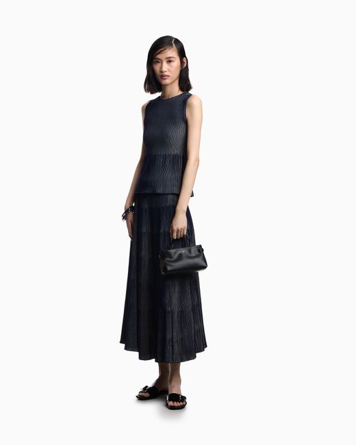 Emporio Armani Blue Long, Ribbed-Effect Skirt