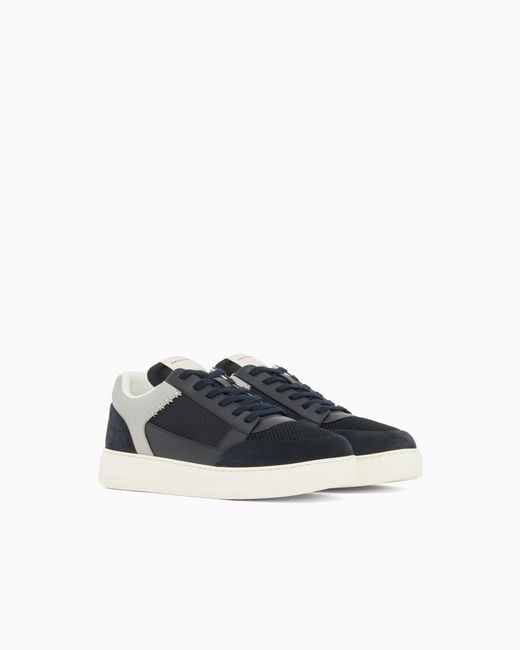 Emporio Armani Blue Cordura Sneakers With Suede Details for men
