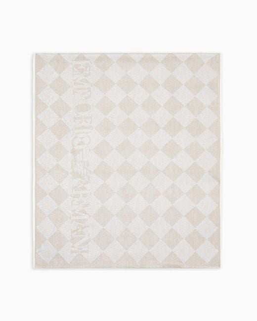 Emporio Armani White Jacquard Lurex Stole With Check Motif