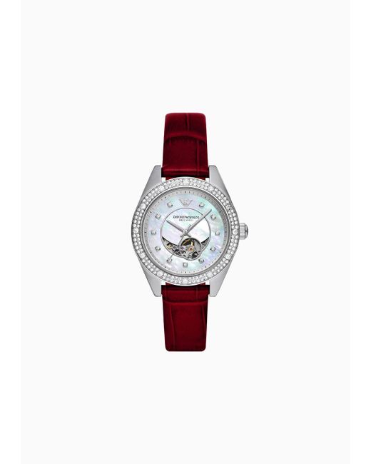 Emporio Armani Automatic Red Leather Watch Lyst