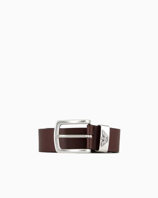 Emporio Armani White Leather Belt With Logo Buckle for men