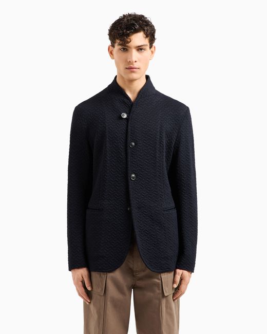 Veste Col Officier En Maille Jersey Motif Chevron Emporio Armani pour homme en coloris Blue