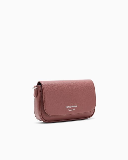 Emporio Armani Purple Wallet On Chain With Pebbled Texture And Adjustable Strap