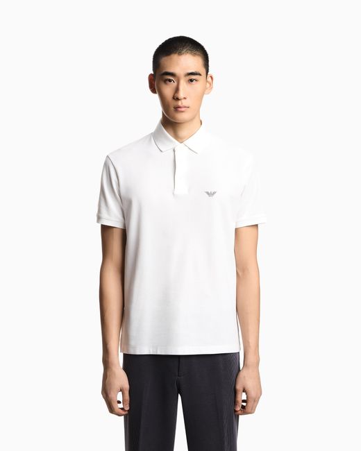 Emporio Armani White Piqué Polo Shirt With Embroidered Eagle for men