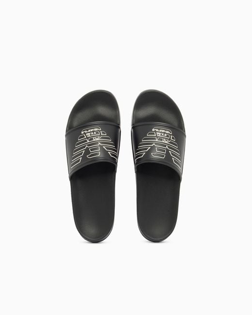 Emporio Armani White Pvc Sliders With Oversized Eagle