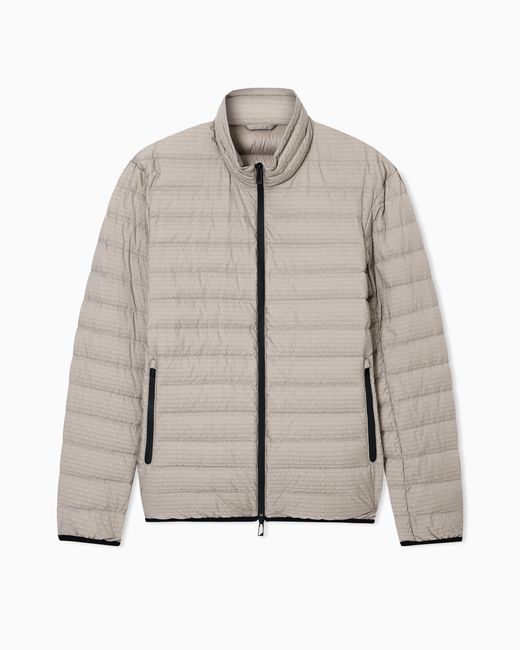 Emporio Armani Gray Quilted Down Jacket With All-Over Jacquard Logo Essential for men