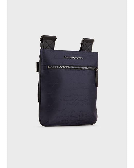 Emporio Armani Flat Jacquard Nylon Shoulder Bag With Signature Logo in Blue  for Men | Lyst