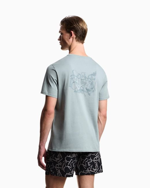 Emporio Armani Blue Out Of Water Print Jersey Beachwear T-Shirt for men