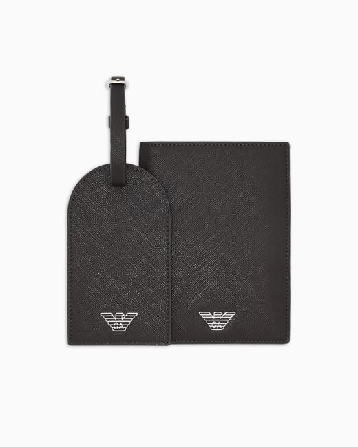 Emporio Armani Black Gift Box With Regenerated Saffiano Passport Holder And Tag for men