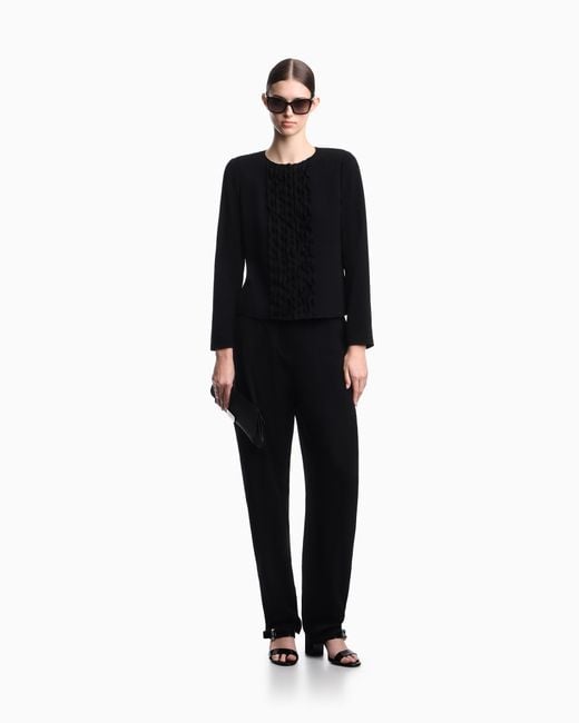 Emporio Armani Black Armure Fabric Jacket With Ruffles
