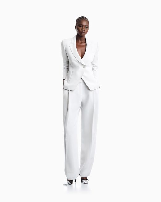 Emporio Armani White Tailored Single-Breasted Blazer With Notched Lapels