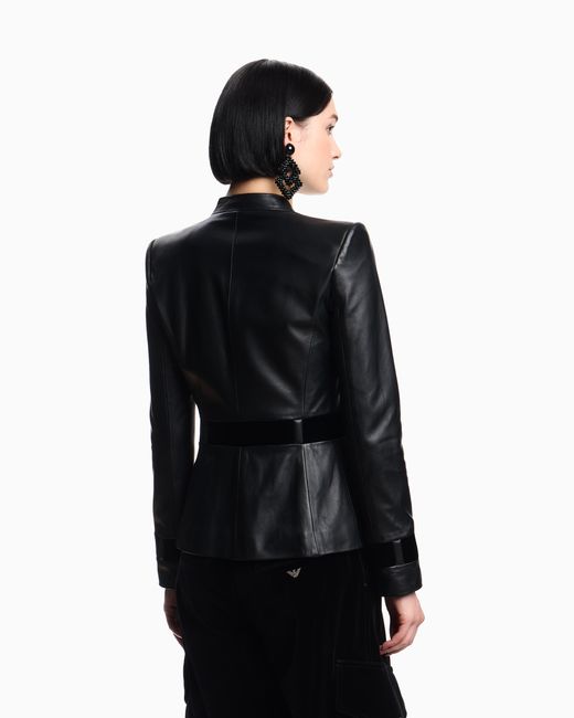 Veste En Nappa De Ganterie Avec Détails En Velours Asv Emporio Armani en coloris Black