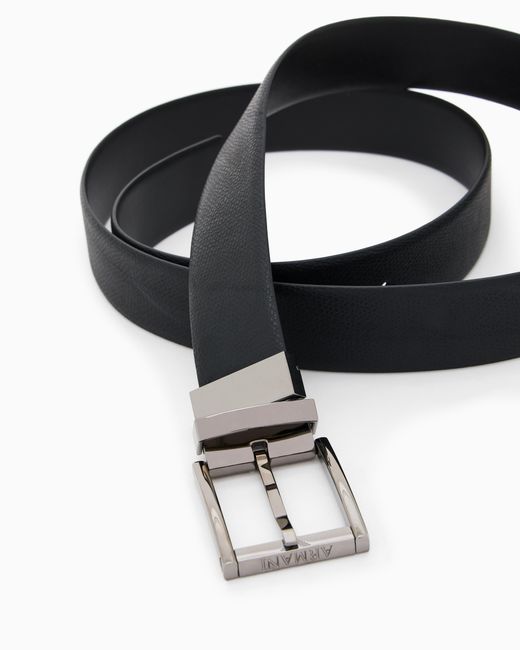Emporio Armani White Reversible Leather Belt With One Side for men