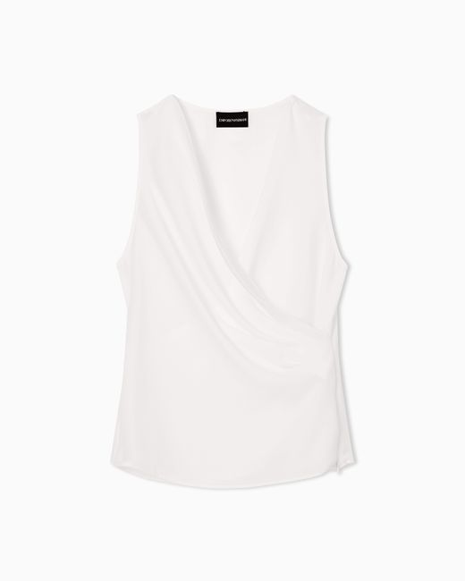 Emporio Armani White Top Mit Drapierung Aus Fließendem Crêpe