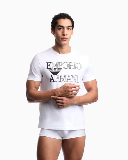 Emporio Armani White Bold Logo Beachwear T-Shirt for men
