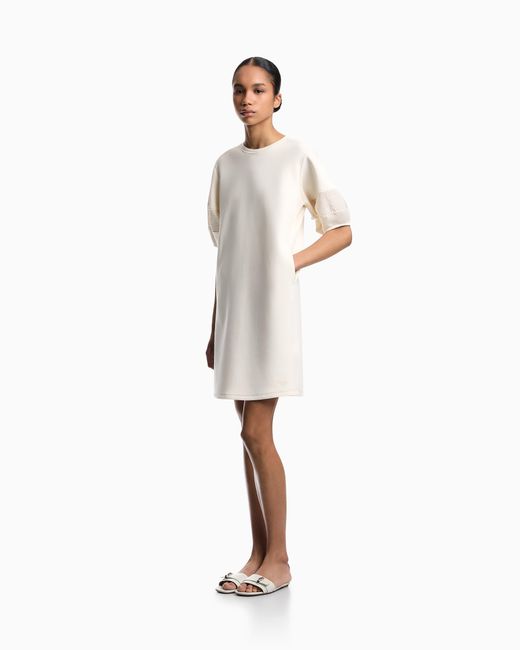 Emporio Armani White Stretch Double Jersey Dress With Rayon Insert