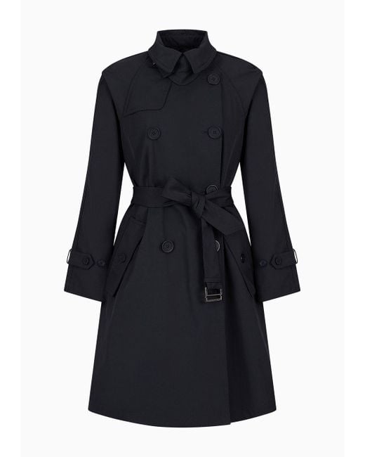Emporio Armani Blue Double-breasted Trench Coat In Water-repellent Gabardine