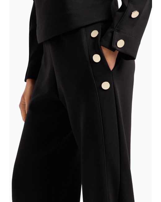 Emporio Armani Black Double-jersey Palazzo Trousers With Golden Buttons