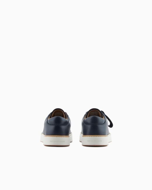 Emporio Armani Blue Leather Sneakers With A Contrasting Welt for men