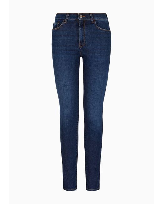 Emporio Armani Blue J20 High-waisted Super-skinny Leg Jeans In A Worn-look Stretch Denim