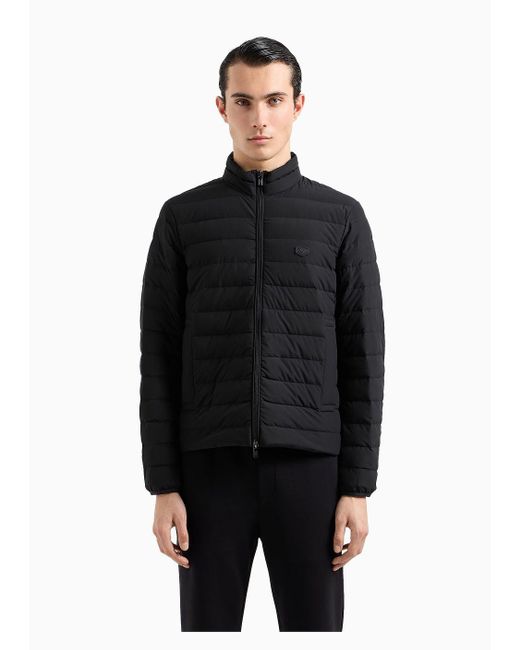 Emporio Armani Black Quilted Nylon Full-zip Down Jacket With Eagle Logo Patch for men