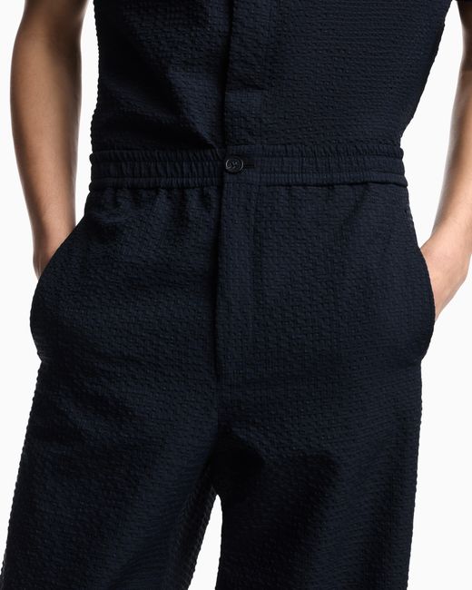 Emporio Armani Blue Icon Technical Seersucker Trousers for men