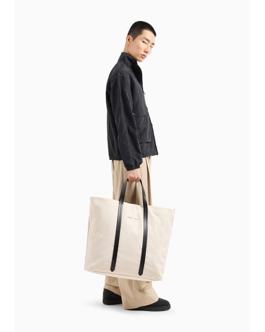 Emporio Armani Natural Canvas Shopper Bag With Shoulder Strap for men