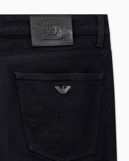Emporio Armani Blue Slim Fit Five-Pocket Denim Jeans With Metal Logo for men