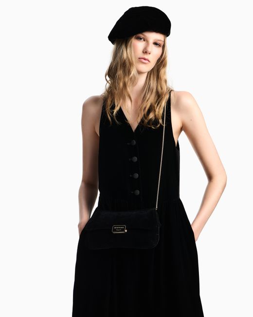 Emporio Armani Black Smooth Velvet Clutch Bag With Chain Strap
