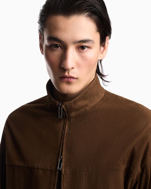 Emporio Armani Brown Perforated Goat Suede Blouson for men