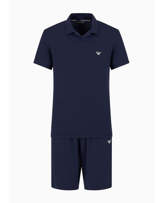 Pijama Ajustado Con Bermudas De Modal Suave Emporio Armani de hombre de color Blue