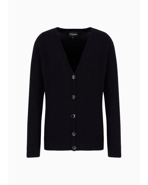 Emporio Armani Black Pure Cashmere Cardigan With Plunging V-neck