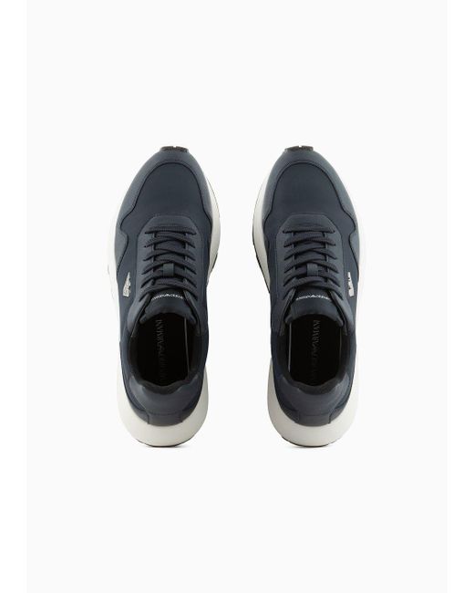 Emporio Armani Gray Armani Sustainability Values Recycled Nylon Sneakers With Regenerated Saffiano Details for men