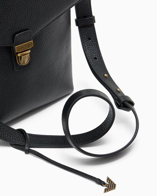 Emporio Armani Black Icon Pebbled Leather Flat Shoulder Bag for men