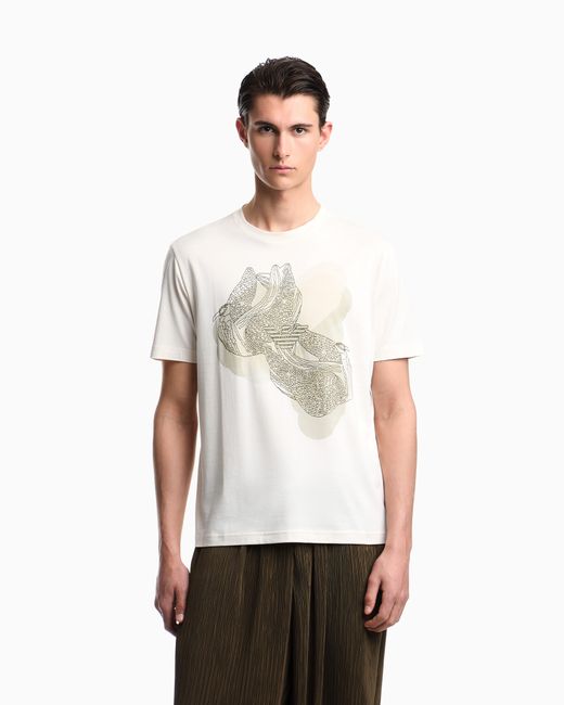 Emporio Armani White Jersey T-Shirt With Embroidery And Print for men